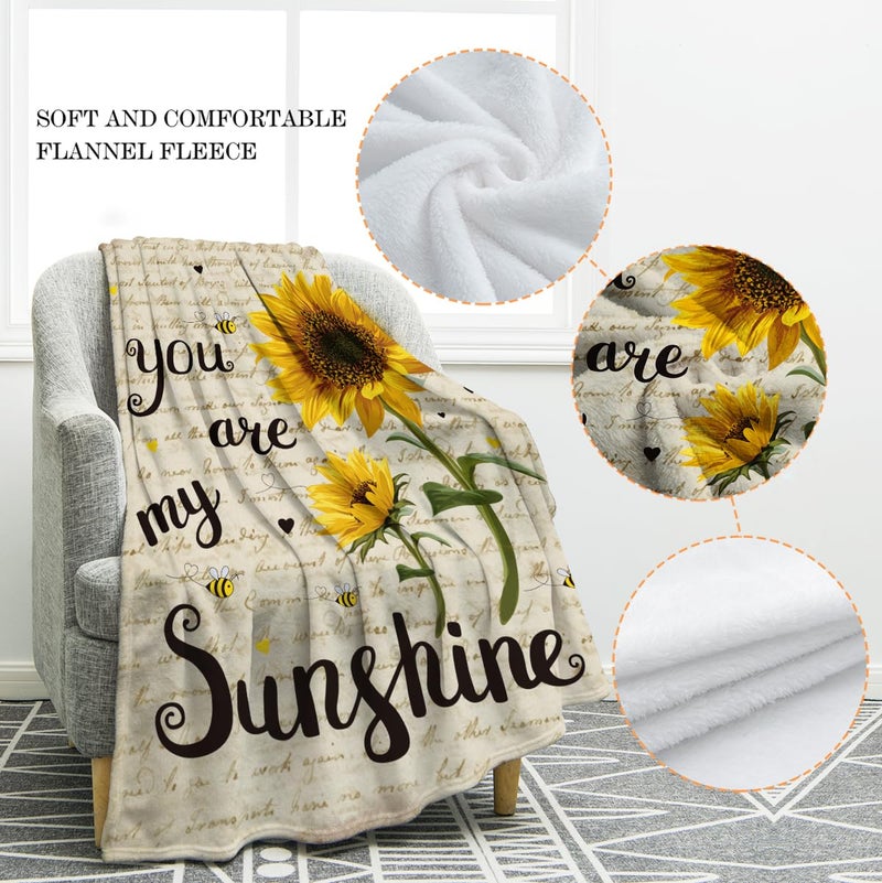 Jekeno Sunflower Gifts Blanket for Women Girls, Sunflowers Throw Gifts for Sunflower Lovers Adult Kids, You are My Sunshine Gift Blanket for Home Bed Couch - Image 2
